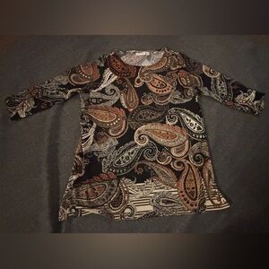 Susan Graver Black and Brown Paisley Top